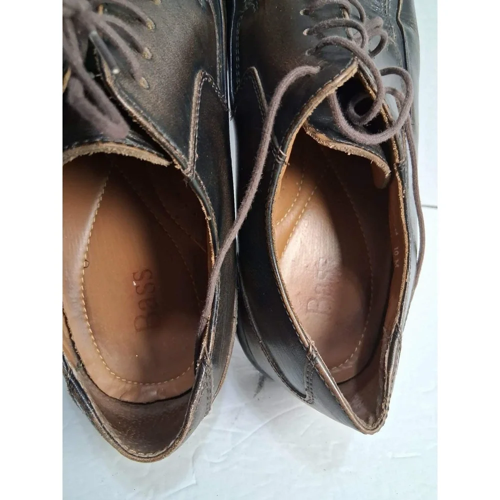 Bass Jacquard 0406 Men's Leather Dress Shoes Brown Square Toe Lace Up‎ Size 10M